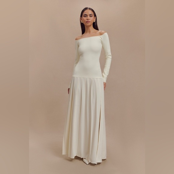 Meshki Presley Off-Shoulder Knit Maxi Dress in Ivory — XL - Picture 7 of 15